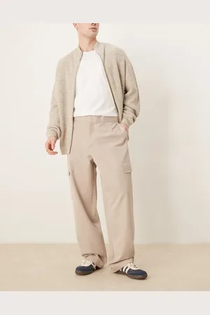 ASOS Pantalones de vestir color cargo de pernera ancha con cintura elástica de -Neutro