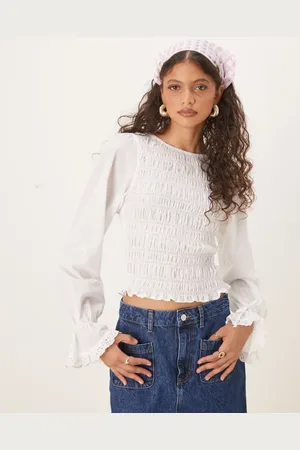 ASOS Blusa blanco fruncida con ribete de encaje de