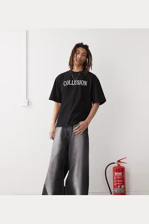 COLLUSION Camiseta negra de corte cuadrado con logo bordado de
