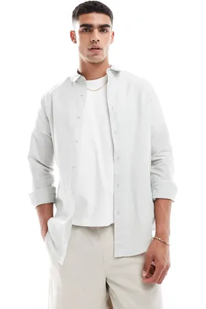 ASOS Camisa de vestir verde de corte estándar con cuello de puntas redondas de lino de