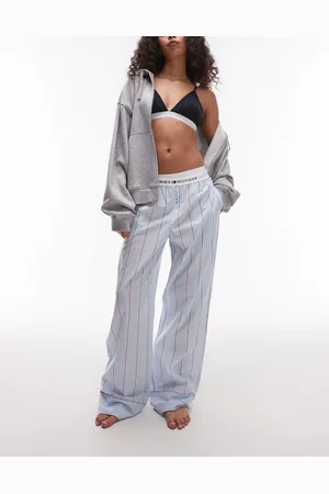 Tommy Hilfiger Pantalones de pijama azules a rayas de popelina de