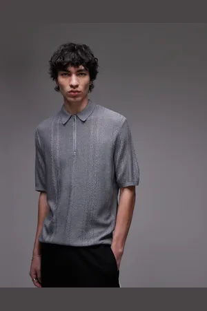 Topman Polo de manga corta con cremallera corta de punto texturizado de