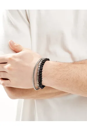 ASOS Pack de 3 pulseras negras y plateadas de cadena y cuentas de