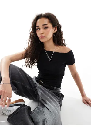 VERO MODA Camiseta negra con mangas de casquillo de
