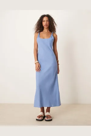 ASOS Vestido largo denim lavado de corte al bies con tirantes retorcidos de tejido efecto lino de