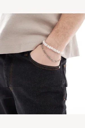 ASOS Pack de 2 pulseras plateadas de cadena fígaro y perlas sintéticas de