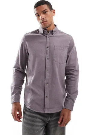 ASOS Camisa Oxford gris de corte estándar de tejido cepillado de