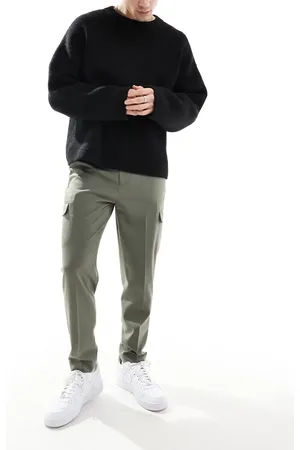 ASOS Pantalones de vestir verde apagado de corte tapered con bolsillos cargo de
