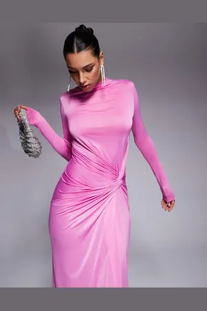 DASKA Vestido largo rosa con cuello alto exclusivo de