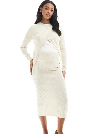 Mama;licious Falda midi color crema melange de punto de ochos de Mamalicious Maternity (parte de un conjunto)-Blanco