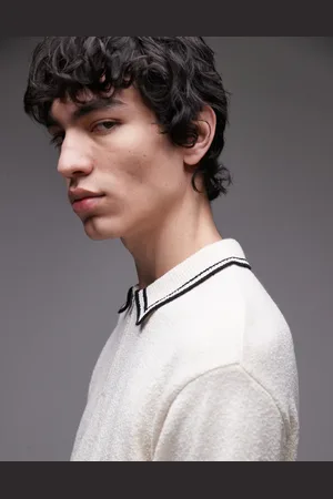 Topman Polo color de punto de rizo de -Blanco