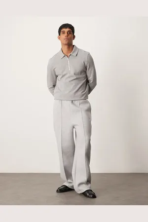ASOS Joggers grises de pernera ancha con pinzas de tejido efecto neopreno de