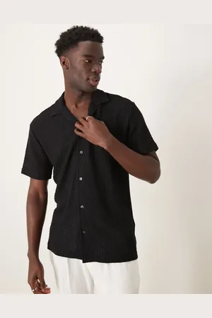 SELECTED Camisa negra con cuello de solapas de tejido texturizado de