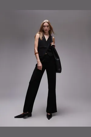 MANGO Pantalones de sastre negros de pernera recta con cinturilla elástica de (parte de un conjunto)