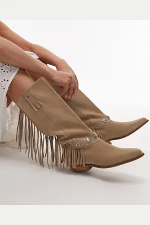 Bronx Botas por la rodilla color avena lavado de estilo wéstern con flecos de ante Kendr-a de -Blanco