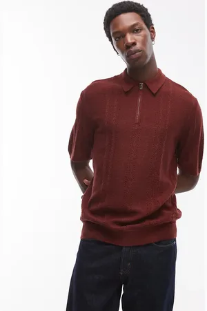 Topman Polo de manga corta con cremallera corta de punto texturizado de