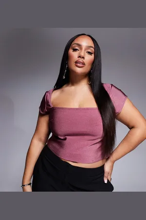 ASOS Top de estilo bandage con mangas de casquillo y cuello cuadrado de ASOS DESIGN Curve-Morado