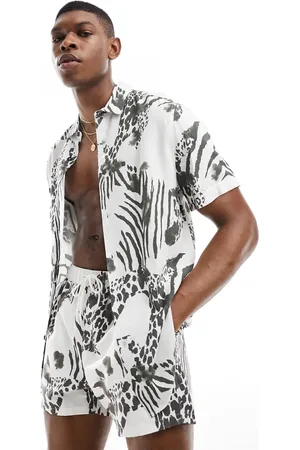 ASOS Camisa de corte estándar con estampado animal de (parte de un conjunto)-Blanco