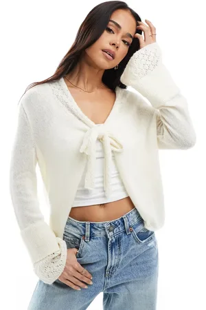 Miss Selfridge Cárdigan color con mangas acampanadas y lazada delantera de -Blanco