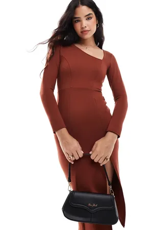 Closet Vestido de tubo midi color óxido asimétrico de -Marrón