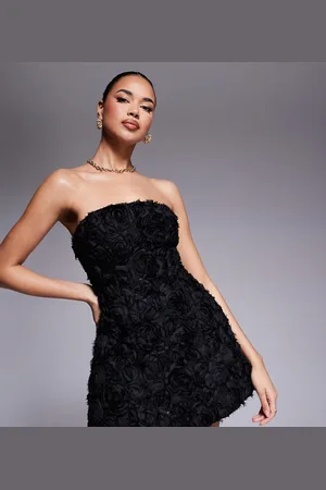 Murci Vestido corto con diseño floral tridimensional y escote palabra de honor estructurado exclusivo de