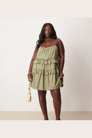 ASOS Vestido corto escalonado con volantes de ASOS DESIGN Curve-Verde