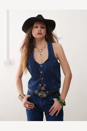 Wrangler Top vaquero azul oscuro con estampado integral y botones delanteros de (parte de un conjunto)