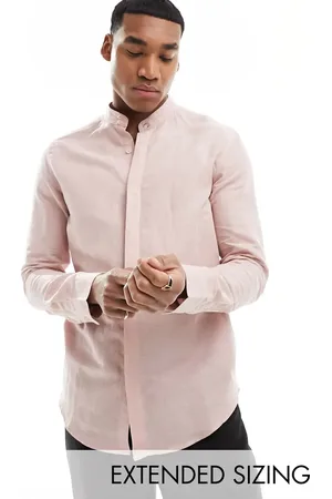 ASOS Camisa de vestir rosa polvoriento de corte estándar con cuello mao marcado de lino de