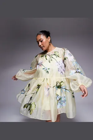 ASOS Vestido corto pastel de corte amplio extragrande con bordado floral de organza de Curve