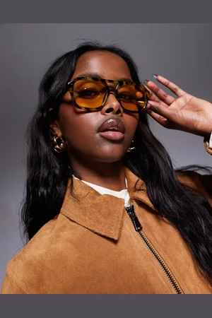 ASOS Gafas de sol marrones efecto carey lechos de estilo aviador con lentes amarillas de