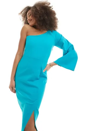 Closet Vestido de tubo azul asimétrico de
