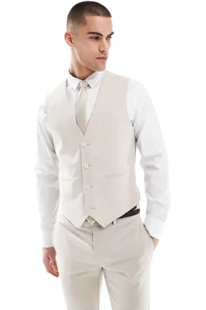 ASOS Chaleco de traje color entallado de mezcla de lino de -Neutro