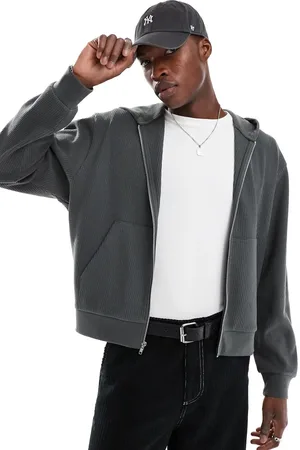 ASOS Sudadera gris de corte cuadrado con capucha y textura gofrada de