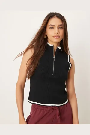 Abercrombie & Fitch Top sin mangas con cuello subido y cremallera corta de punto de