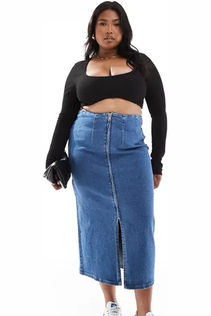 VERO MODA Falda de tubo vaquera con lavado de