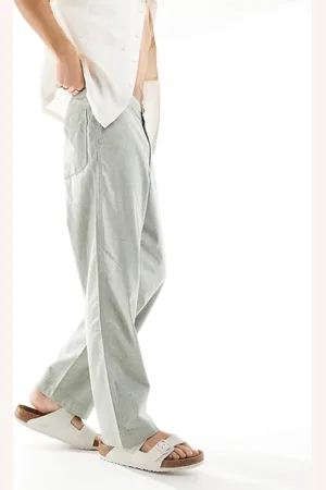 Hollister Pantalones caquis holgados con cinturilla flexible de mezcla de lino texturizado de -Azul