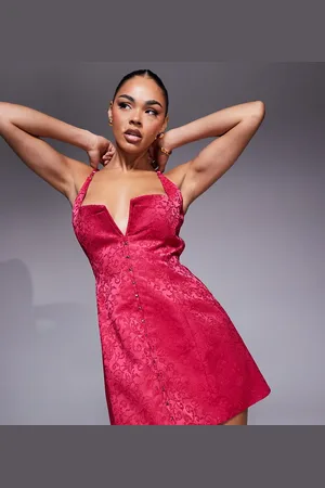 Murci Vestido corto estructurado con diseño floral, corchetes y detalle de muesca de jacquard exclusivo de
