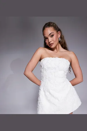 Murci Vestido corto con diseño floral tridimensional y escote palabra de honor estructurado exclusivo de