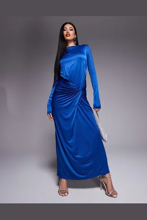DASKA Vestido azul con detalle retorcido en la parte delantera de