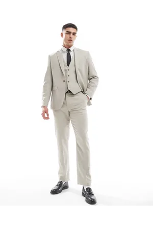 ASOS Pantalones de traje color piedra de corte slim de tweed de mezcla de lana de -Neutro