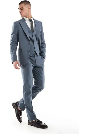 ASOS Pantalones de traje azules de corte slim de mezcla de lino de