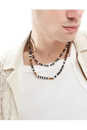 ASOS Pack de 2 collares de cuentas semipreciosas marrones de