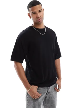 JACK & JONES Camiseta negra extragrande de punto de