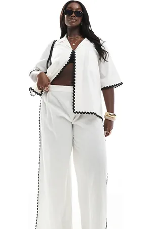 Esmée Pantalones playeros blancos con ribete en zigzag exclusivos de Esmée Curve (parte de un conjunto)