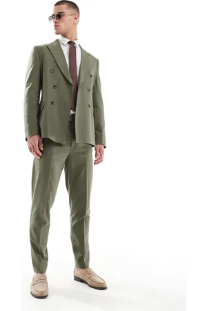 ASOS Pantalones de traje verdes de corte tapered de mezcla de lino de