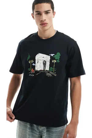JACK & JONES Camiseta negra extragrande con estampado en el pecho "Arc di triumph" de