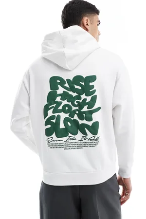 ASOS Sudadera blanca extragrande con capucha y estampado en relieve de