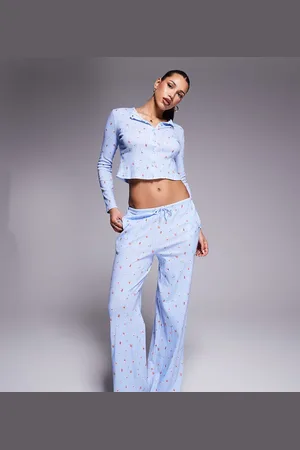 Kaiia Pantalones de pijama azul pastel de pernera ancha con estampado de florecitas de pointelle exclusivos de (parte de un conjunto)