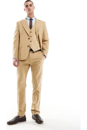ASOS Pantalones de traje de corte slim de mezcla de lino de -Neutro
