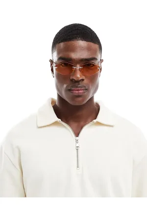 ASOS Gafas de sol plateadas con montura al aire y lentes color ámbar hexagonales de